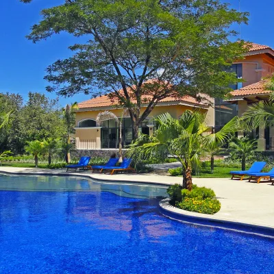 a pool next to a body of water